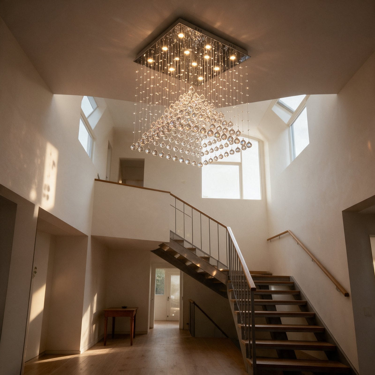 Prisme — lustre en cristal K9 dans une cage d'escalier