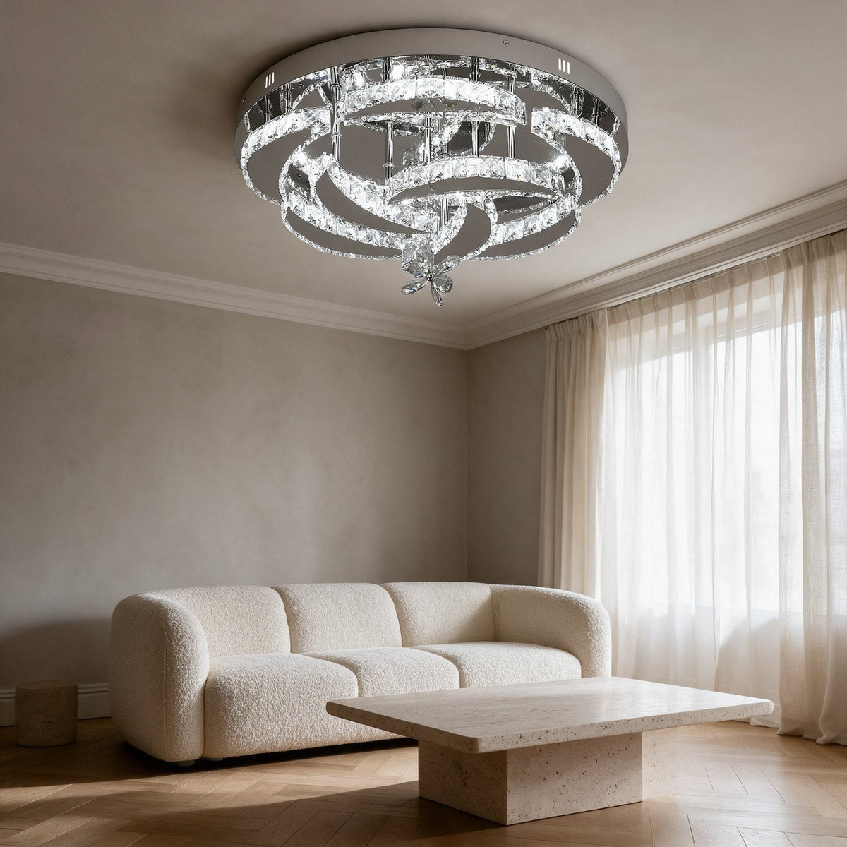 Constellation — plafonnier en cristal dans un salon