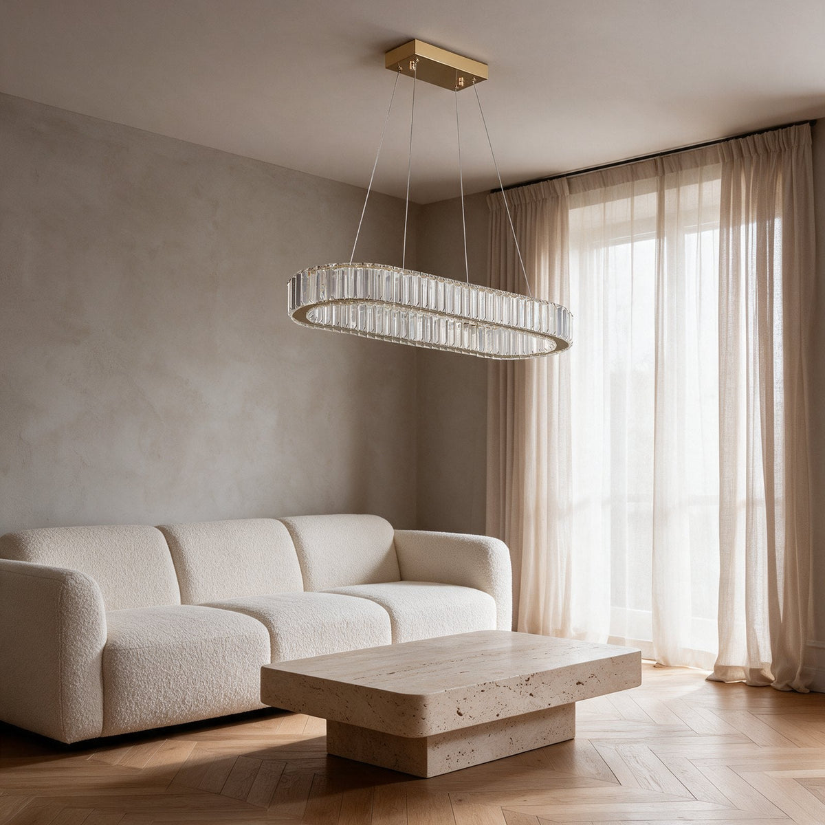 Solaire — lustre en cristal dans un salon Image