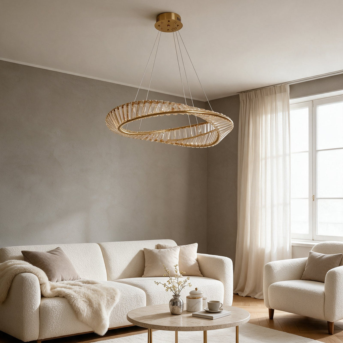 Ambre — suspension en cristal dans un salon