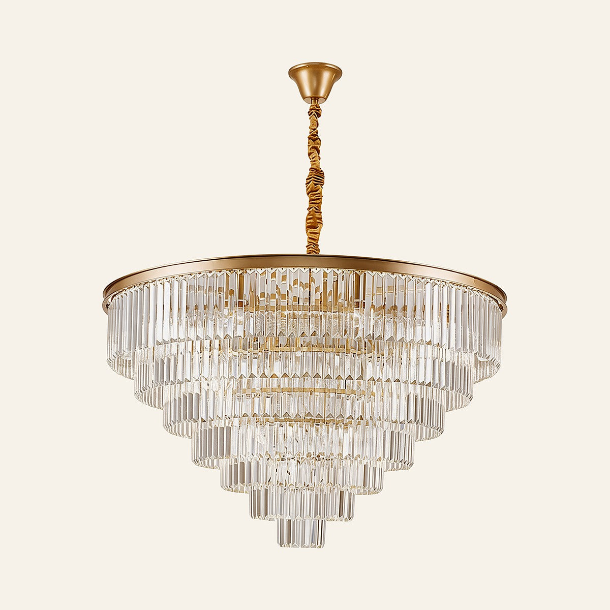 Collection Lustres — lustre rond à étages de cristal et monture dorée Corolle Image