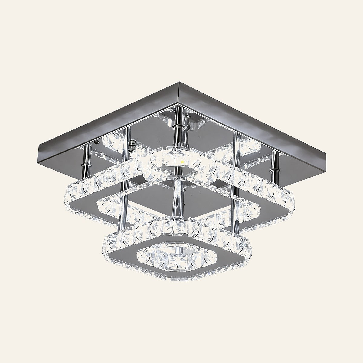 Collection Plafonniers — plafonnier carré à deux étages de cristal et chrome Quartz Image