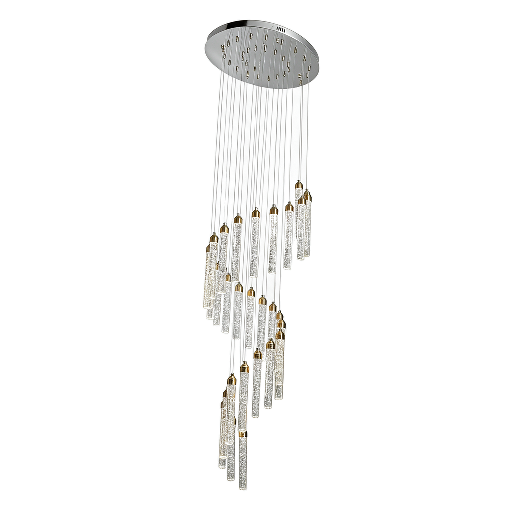 Niagara — grand lustre cascade cristal 30 feux 70 × 70 cm, packshot fond blanc
