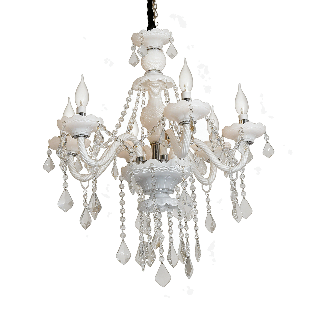 Chandelle — lustre bougies cristal et verre 6 feux 61 × 52 cm, packshot fond blanc