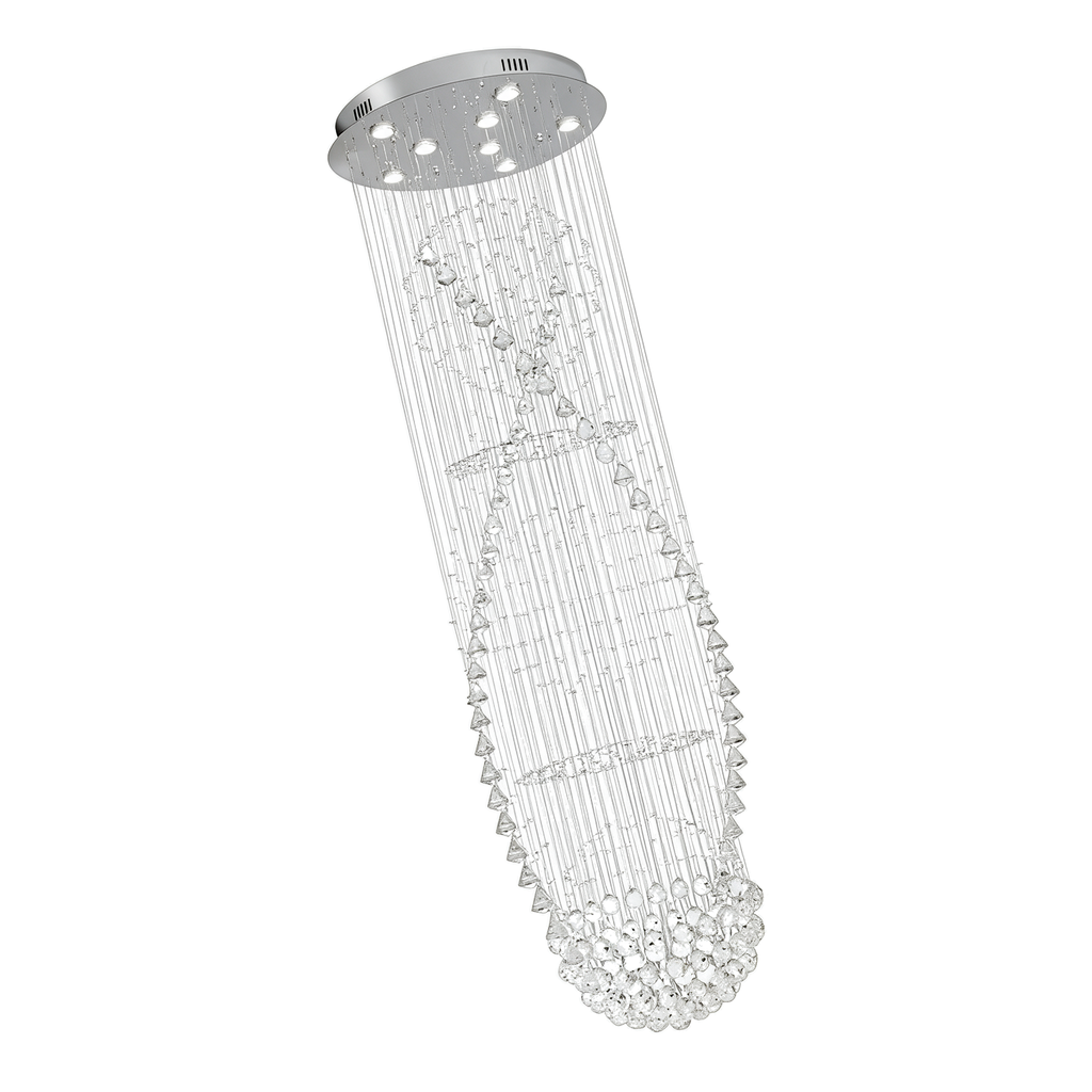 Colonne — grand lustre colonne cristal et chrome Ø60 × H200 cm, packshot fond blanc