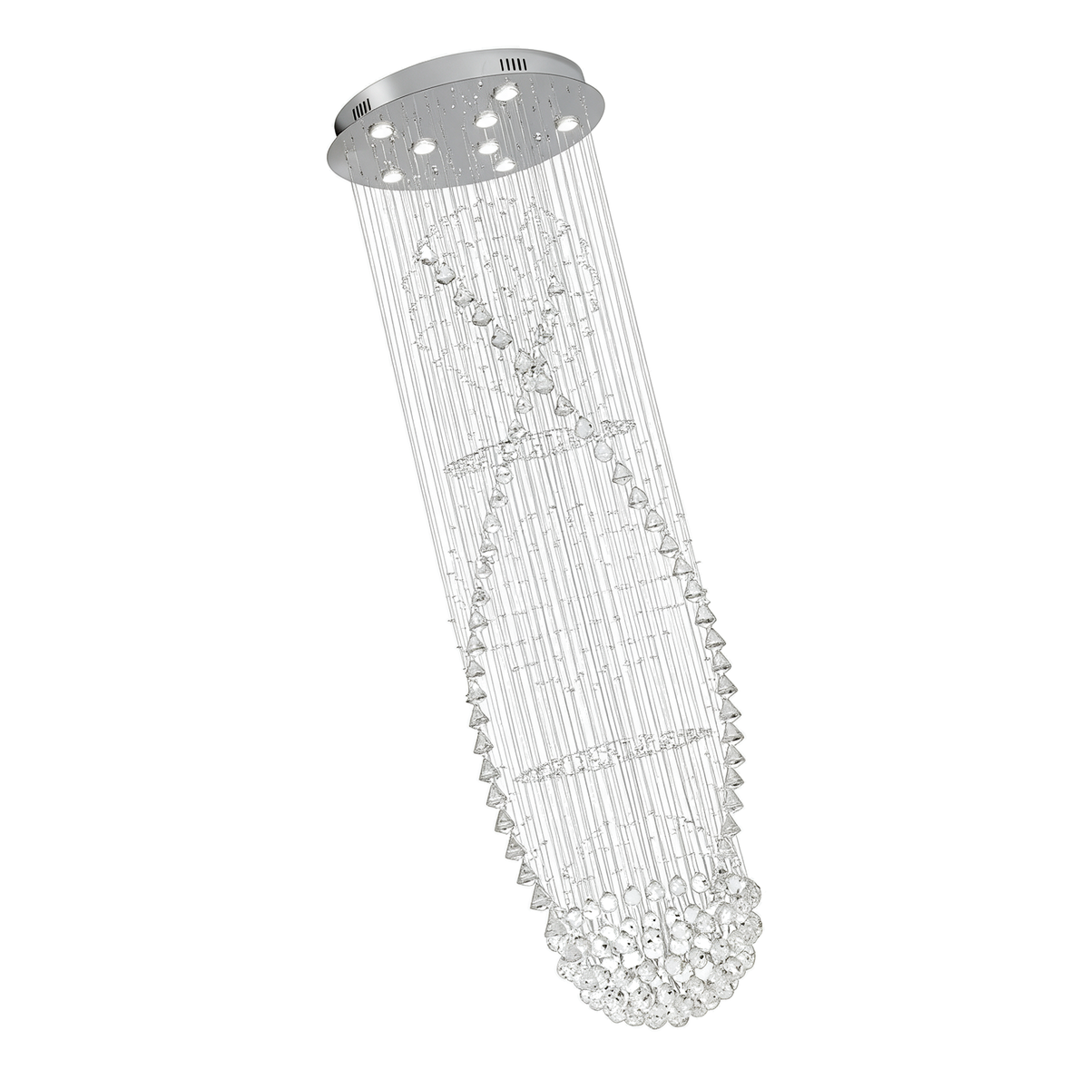Colonne — grand lustre colonne cristal et chrome Ø60 × H200 cm, packshot fond blanc