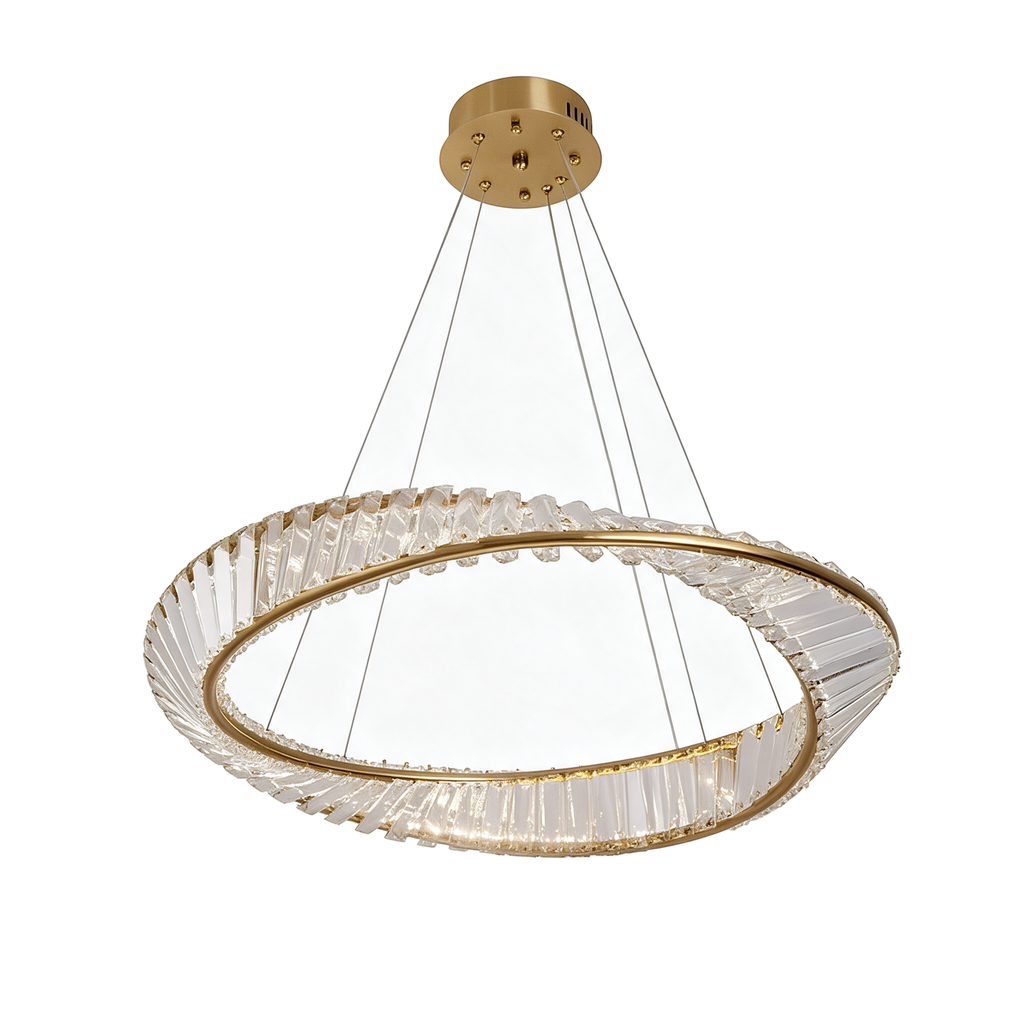 Cuivre — lustre double anneau cristal finition cuivre 68 × 68 cm, packshot fond blanc