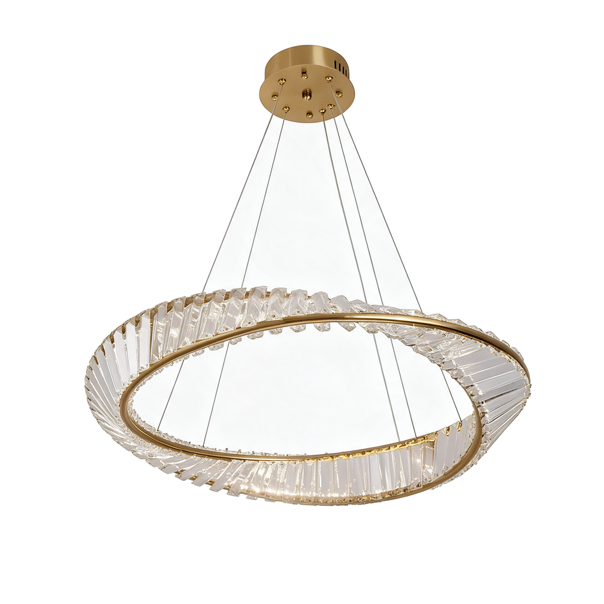 Cuivre — lustre double anneau cristal finition cuivre 68 × 68 cm, packshot fond blanc