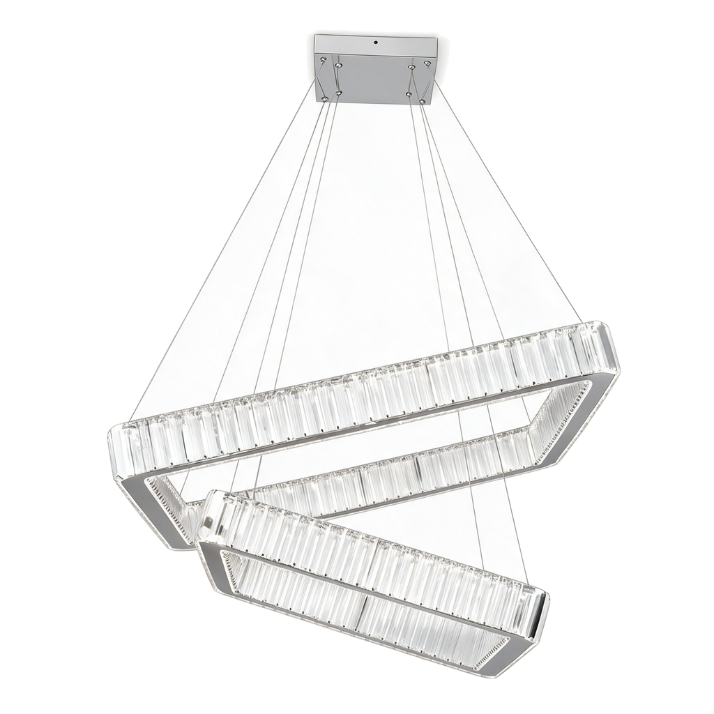 Duo — lustre 2 barres cristal LED 75 × 75 cm, packshot fond blanc