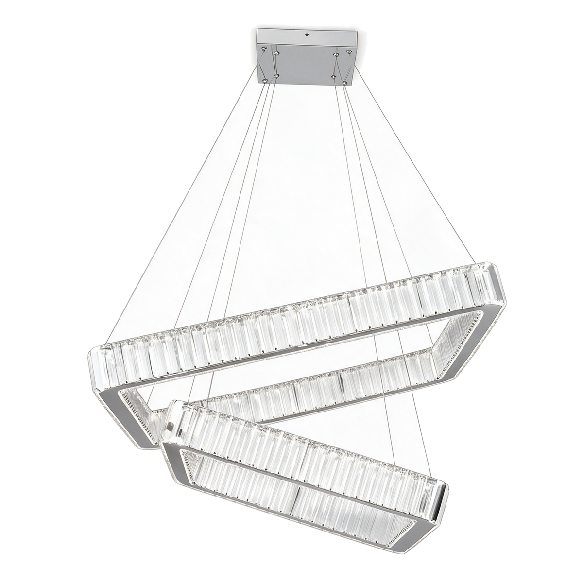 Duo — lustre 2 barres cristal LED 75 × 75 cm, packshot fond blanc