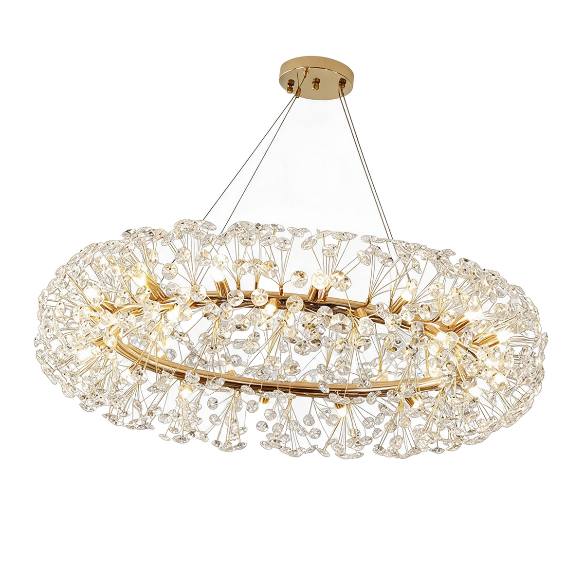 Éclat — lustre rond cristal doré G9 69 × 69 × 39 cm, packshot fond blanc