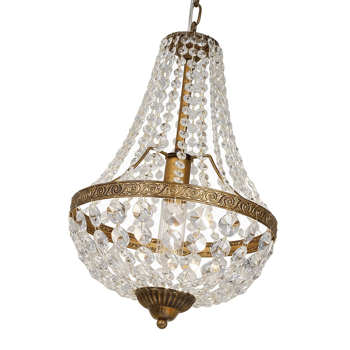 Édison — lustre or brossé cristal E26 34 × 34 cm, packshot fond blanc