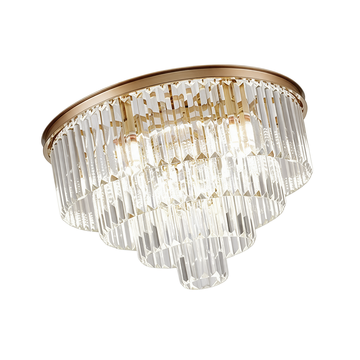Pivoine — lustre fleur doré cristal montage surface Ø50 cm, packshot fond blanc