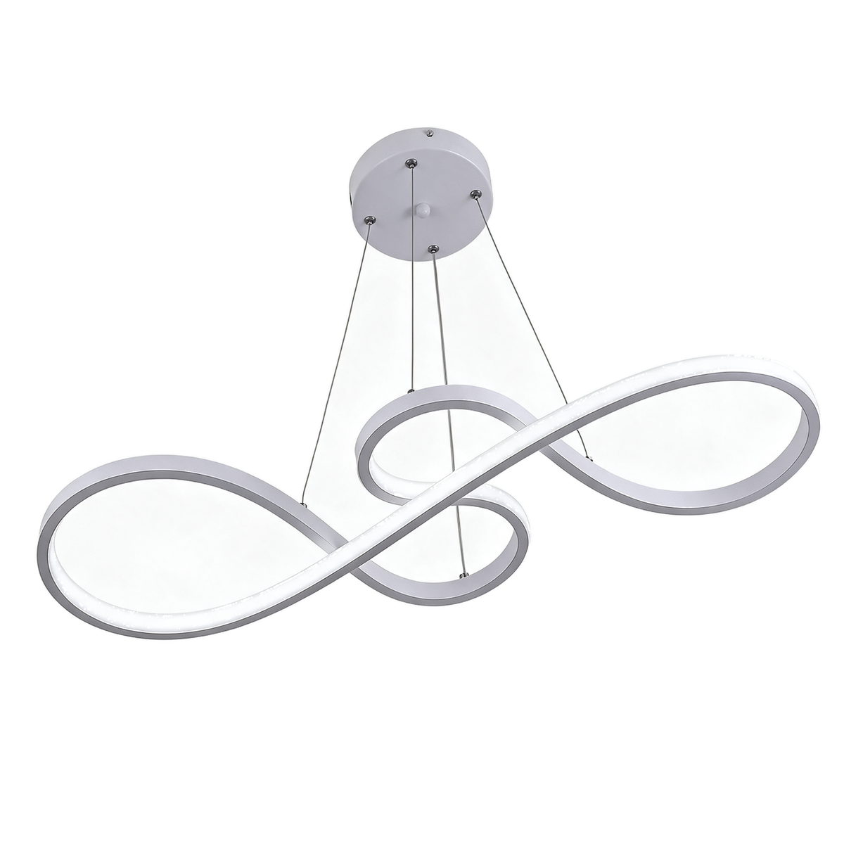 Boréal — lustre linéaire nordique ruban blanc LED 83 × 39 cm, packshot fond blanc