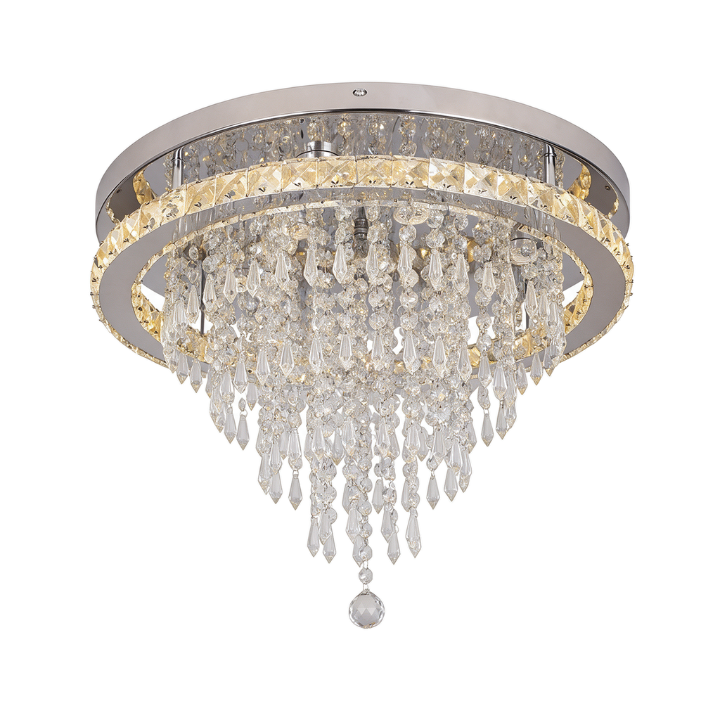 Auréole — plafonnier halo cristal LED chrome-or Ø50 cm, packshot fond blanc