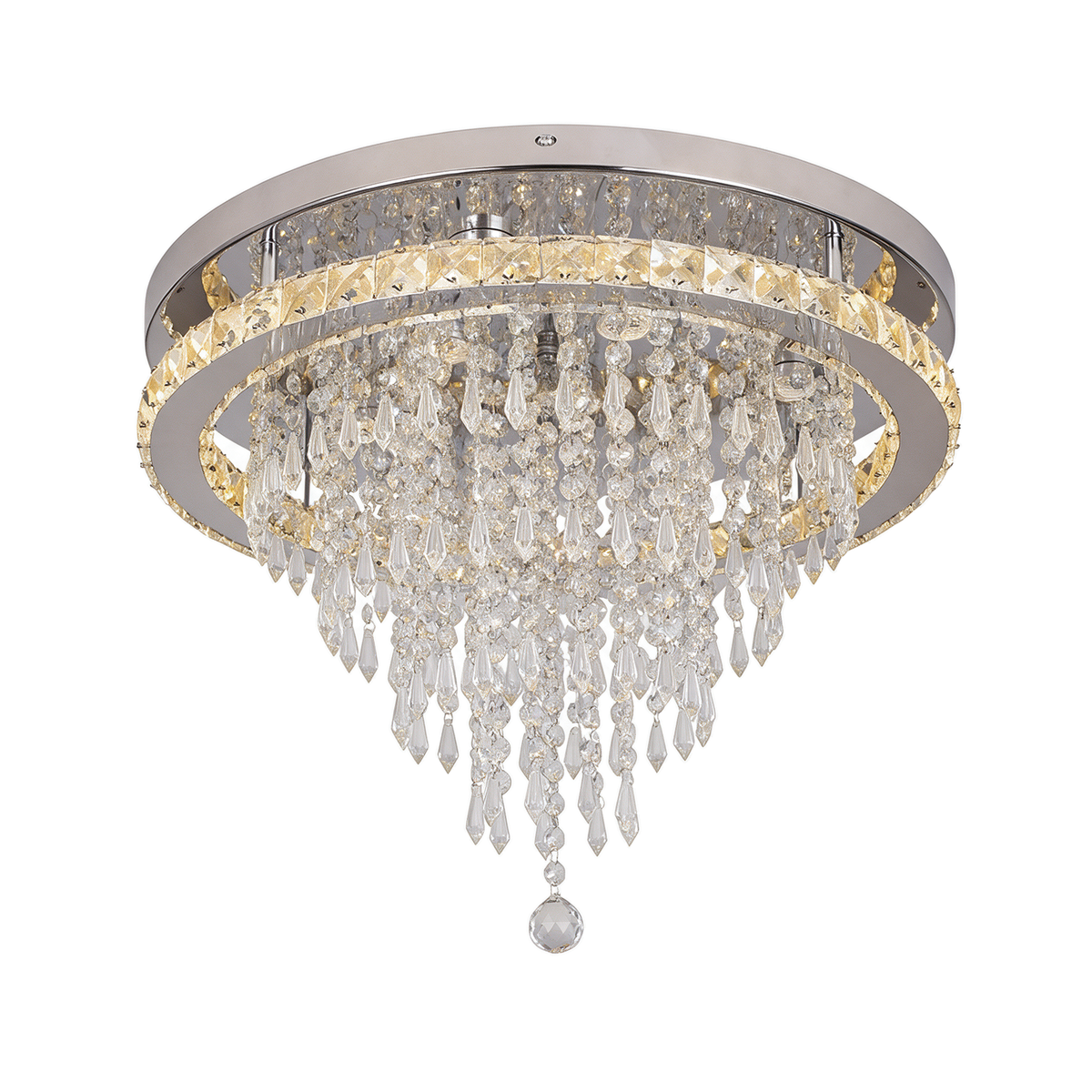 Auréole — plafonnier halo cristal LED chrome-or Ø50 cm, packshot fond blanc