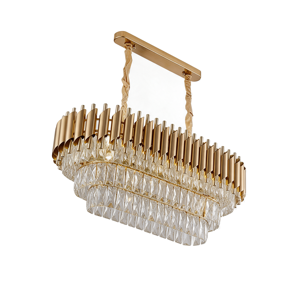 Lingot — lustre linéaire doré cristal 8 feux 85 × 35 cm, packshot fond blanc