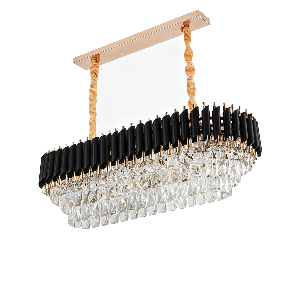 Loft — lustre linéaire noir et cristal 10 feux 104 × 34 cm, packshot fond blanc