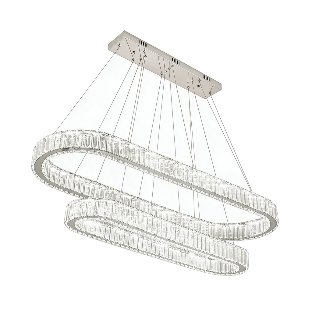 Ovale — lustre linéaire ovale cristal LED 108 × 45 cm, packshot fond blanc