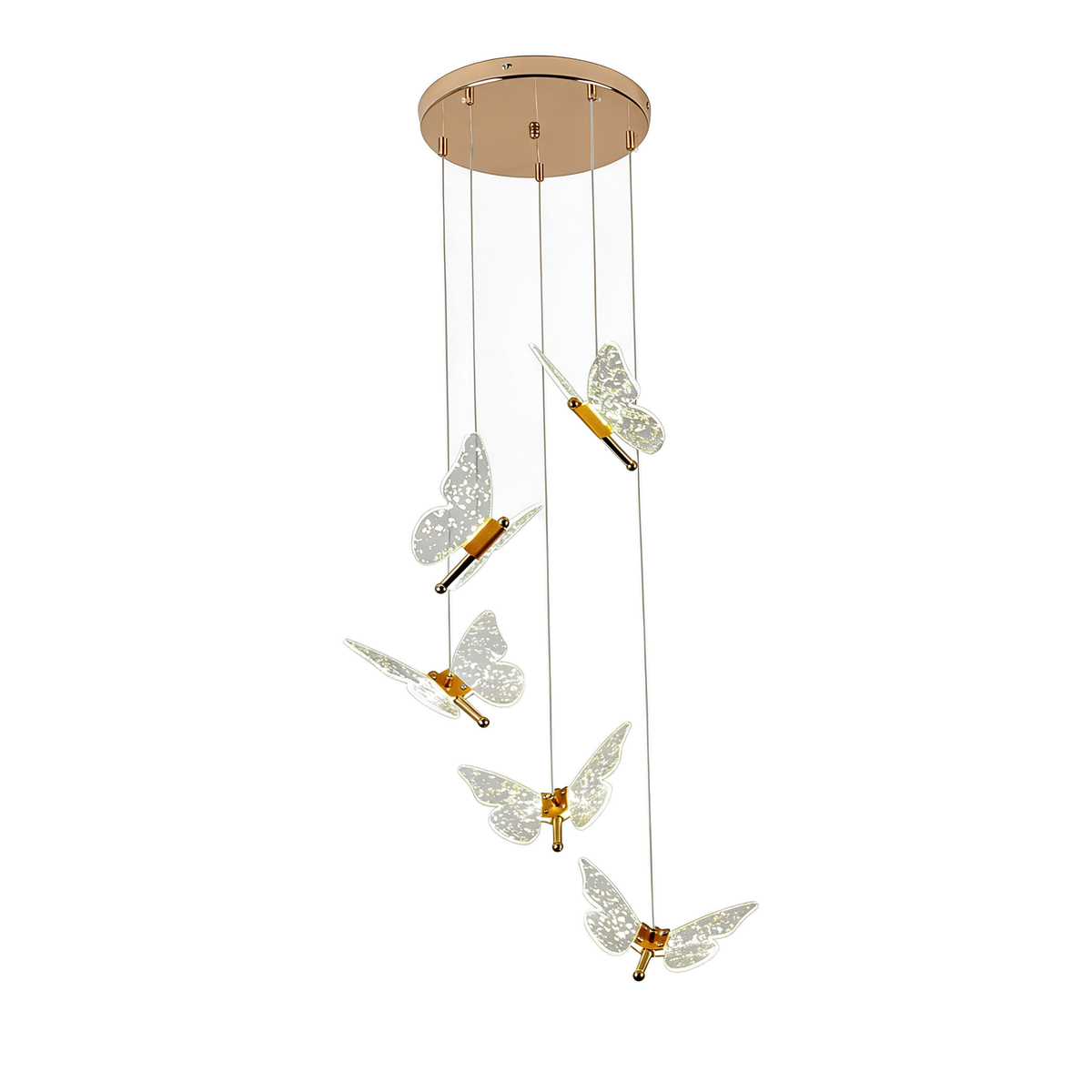 Papillon — lustre 5 papillons en verre irisé LED Ø50 cm, packshot fond blanc