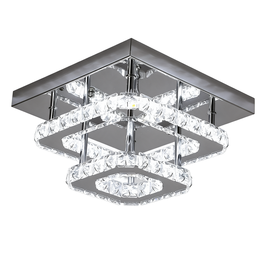 Quartz — plafonnier carré cristal LED 25 × 25 cm, packshot fond blanc