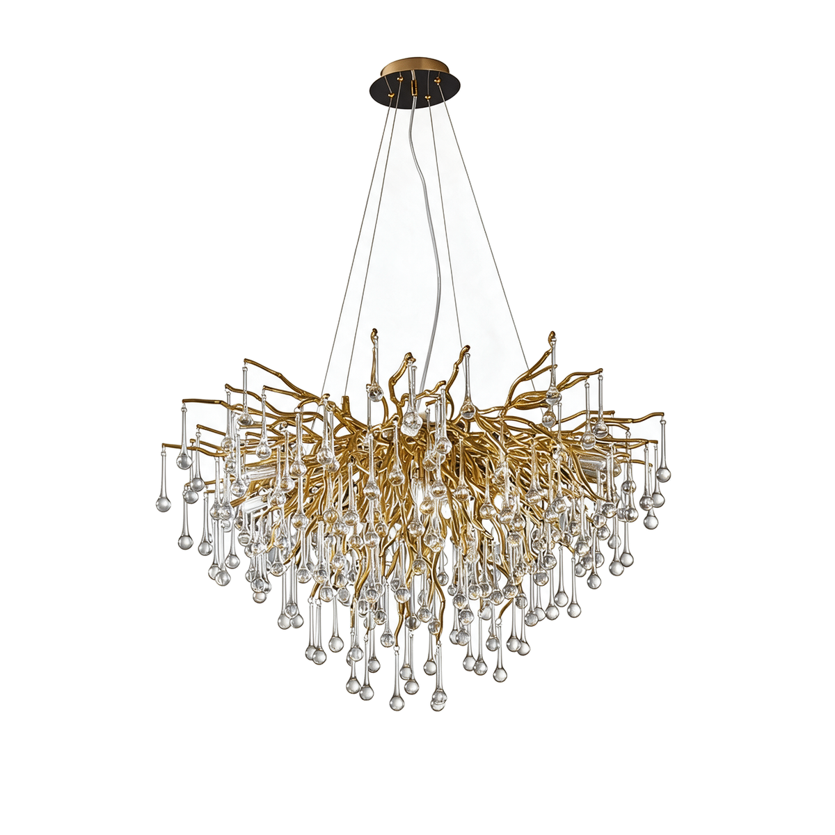 Rosée — lustre doré cristal 8 feux 62 × 62 cm, packshot fond blanc