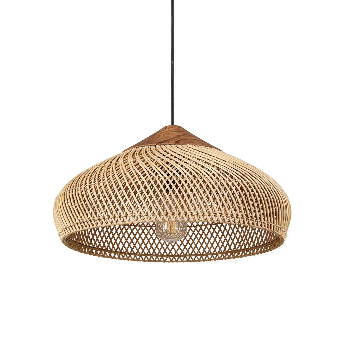 Osier — suspension coupole en rotin tressé naturel Ø40 × H19 cm, packshot fond blanc
