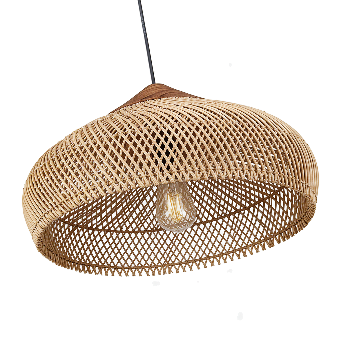 Savane — suspension à franges en rotin tressé naturel Ø60 × H30 cm, packshot fond blanc