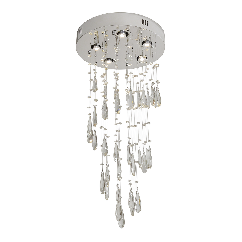 Tulipe — lustre cascade de pétales de cristal Ø40 × H88 cm, packshot fond blanc